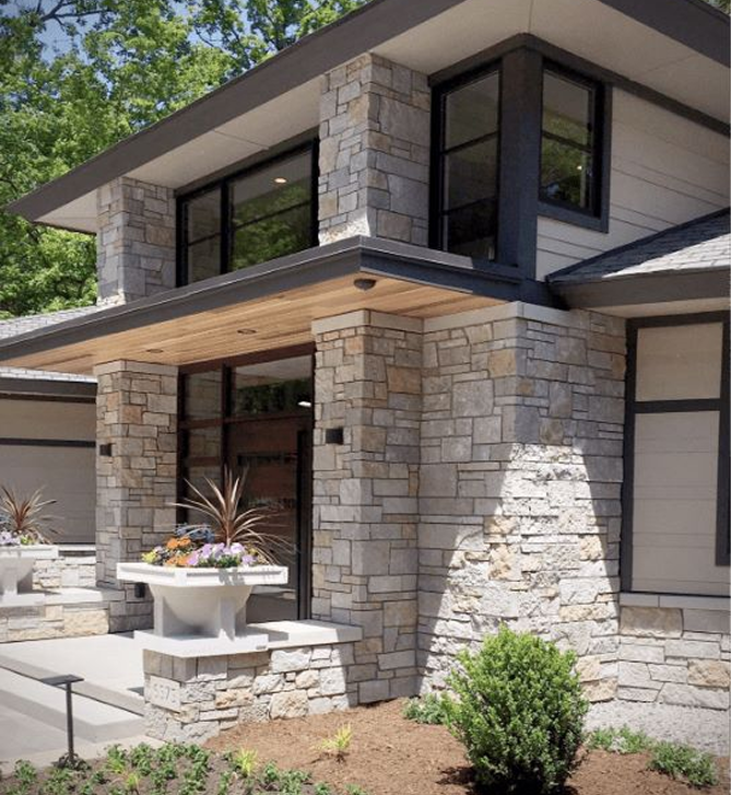 Stone veneer house
